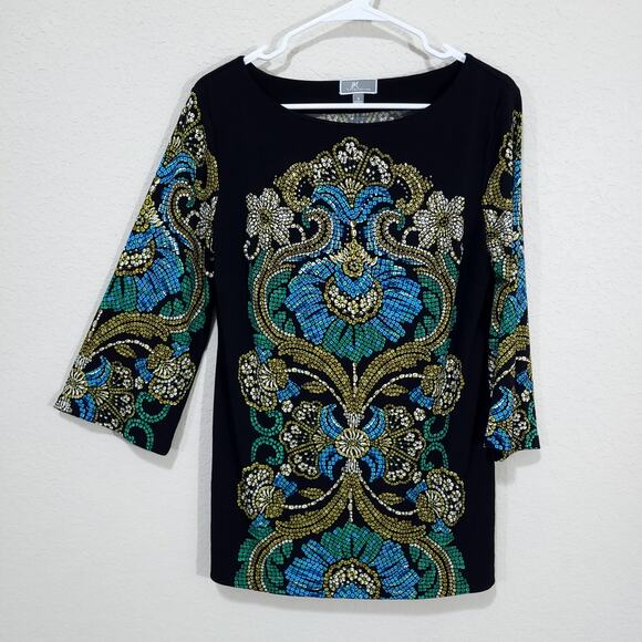 JM Collection Top Womens Small Stretch Rhinestones Going out Smart Casual Glam - Picture 1 of 10